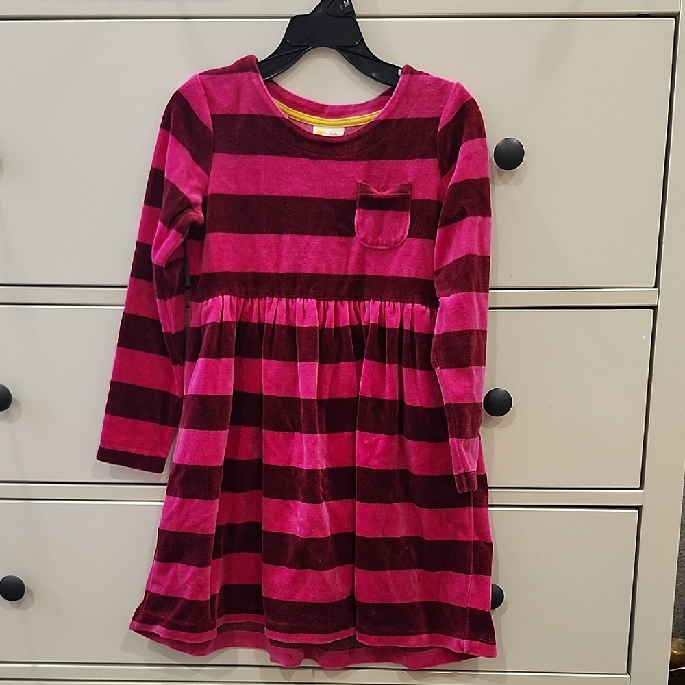Mini Boden Pink and Dark Red Striped Velvet Dress